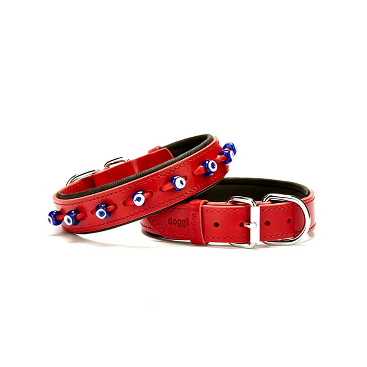 Doggie Konfor Deri Nazar Boncuklu Köpek Boyun Tasması Kırmızı 2,5x37-45Cm SBT2523MRED resmi