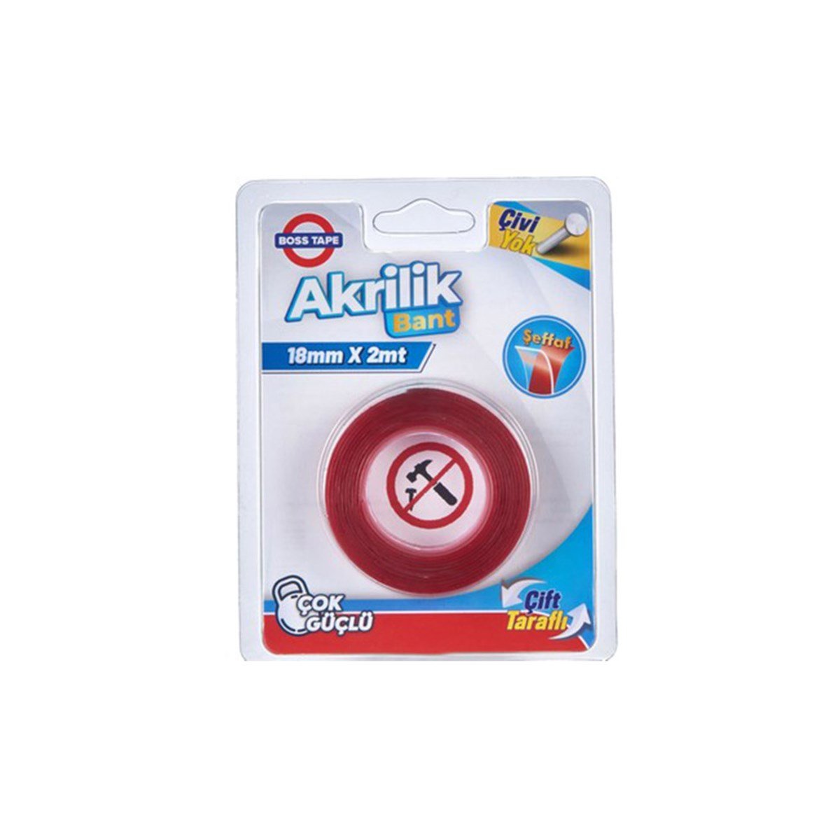 Boss Tape Çift Taraflı Akrilik Şeffaf Montaj Bandı 18mmx2mt resmi